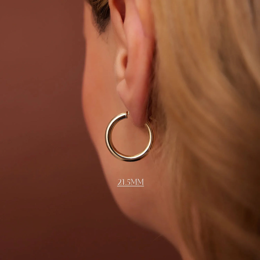 14k Solid Gold Round Hoop Earrings 3mm Thick Polished