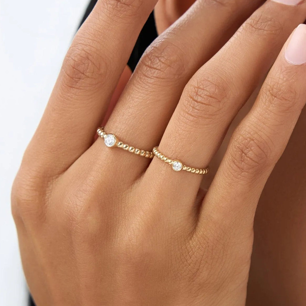 14K Gold Round Diamond 0.05 ctw Beaded Bezel Solitaire Ring