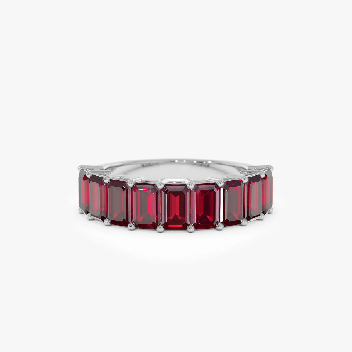 14K Solid Gold Emerald Cut Garnet 3.10 Carat Nine Stone Ring