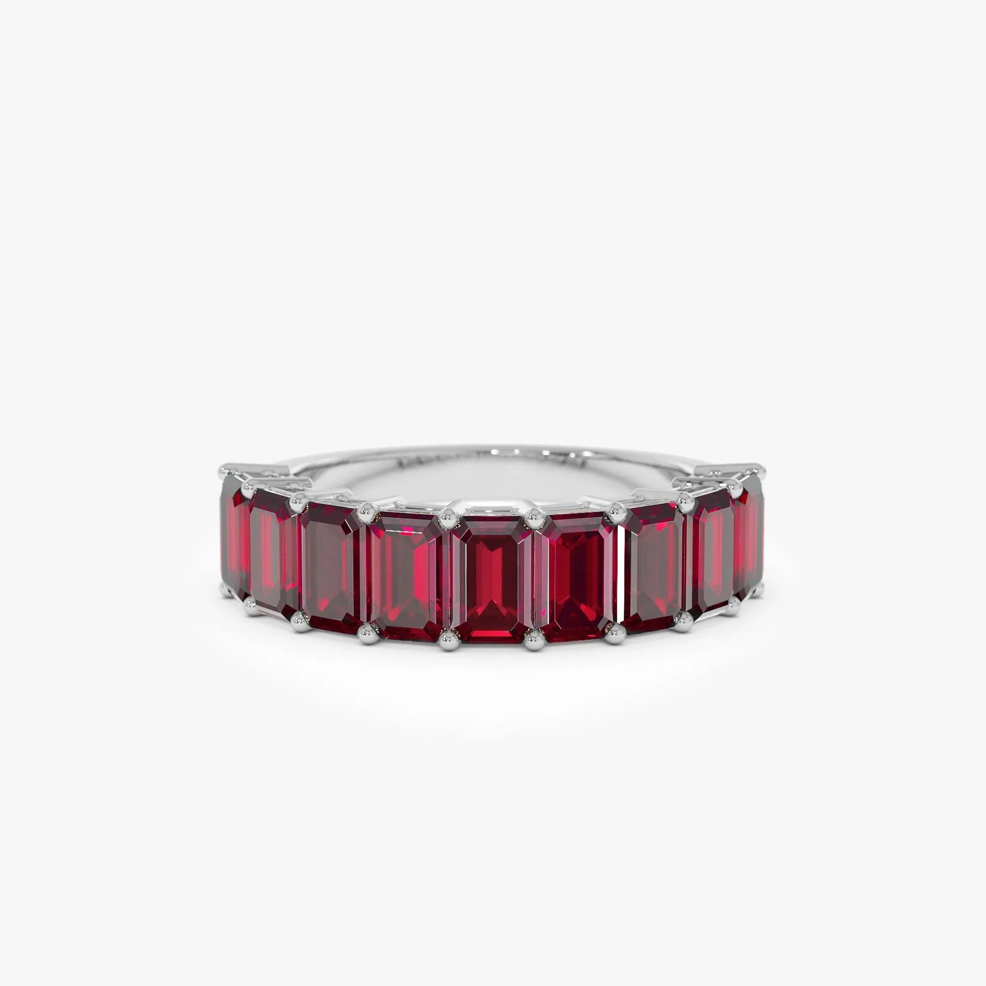 14K Solid Gold Emerald Cut Garnet 3.10 Carat Nine Stone Ring