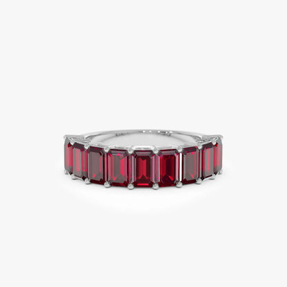 14K Solid Gold Emerald Cut Garnet 3.10 Carat Nine Stone Ring