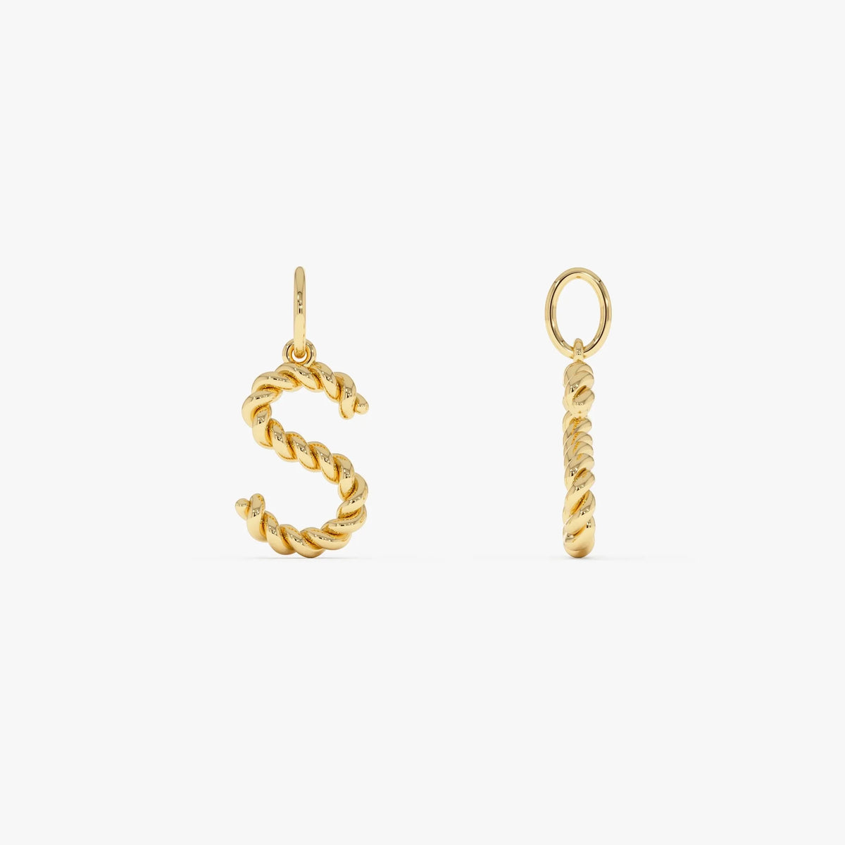 14k Solid Gold Rope Initial Pendant Necklace