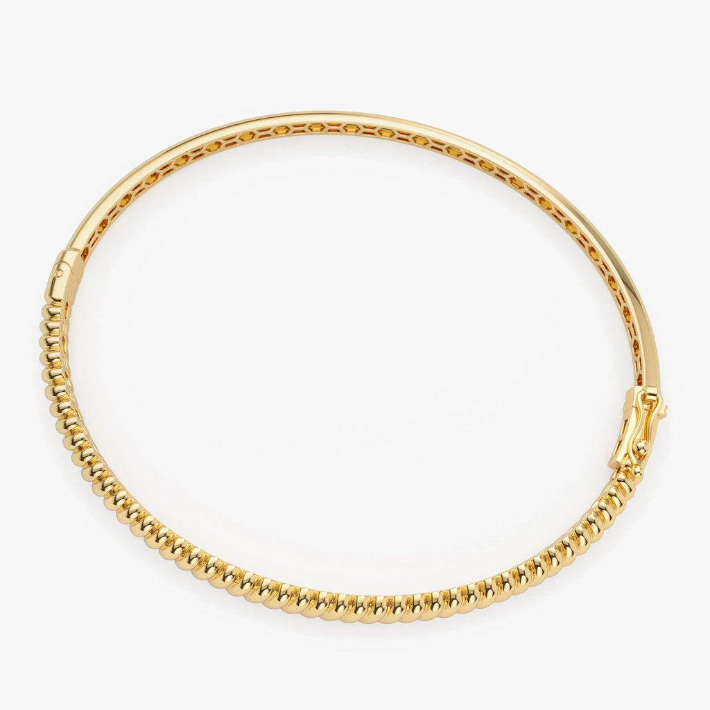 14K Solid Gold Wide Twist Design Bangle Bracelet