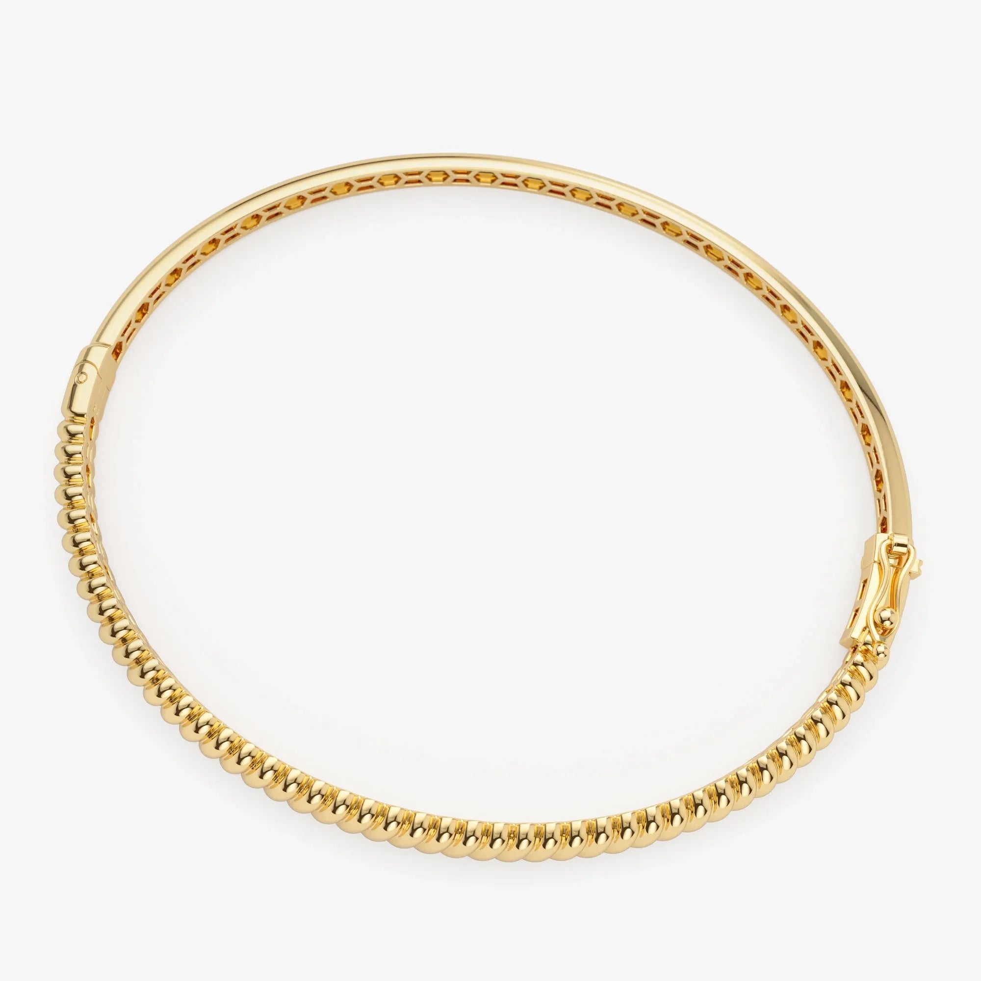 14K Solid Gold Wide Twist Design Bangle Bracelet