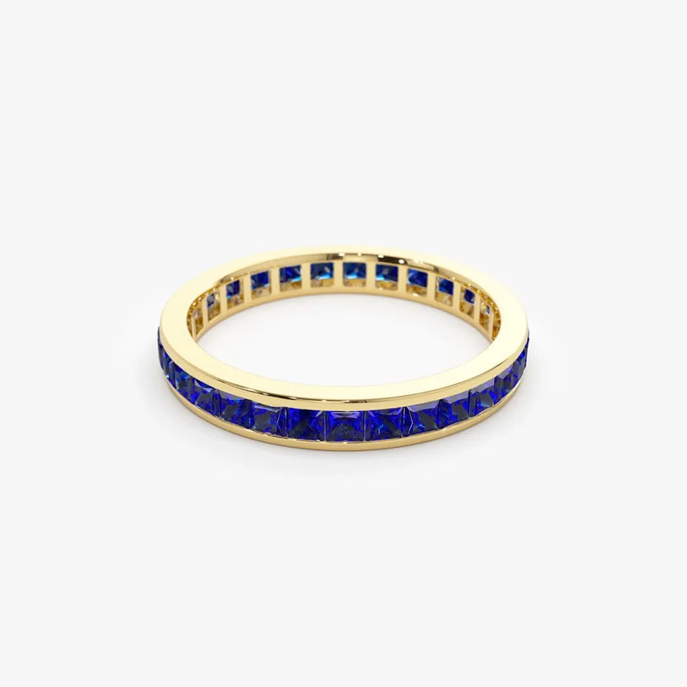 14K Solid Gold Princess Cut Sapphire 1.68 Carat Full Eternity Channel Setting Ring