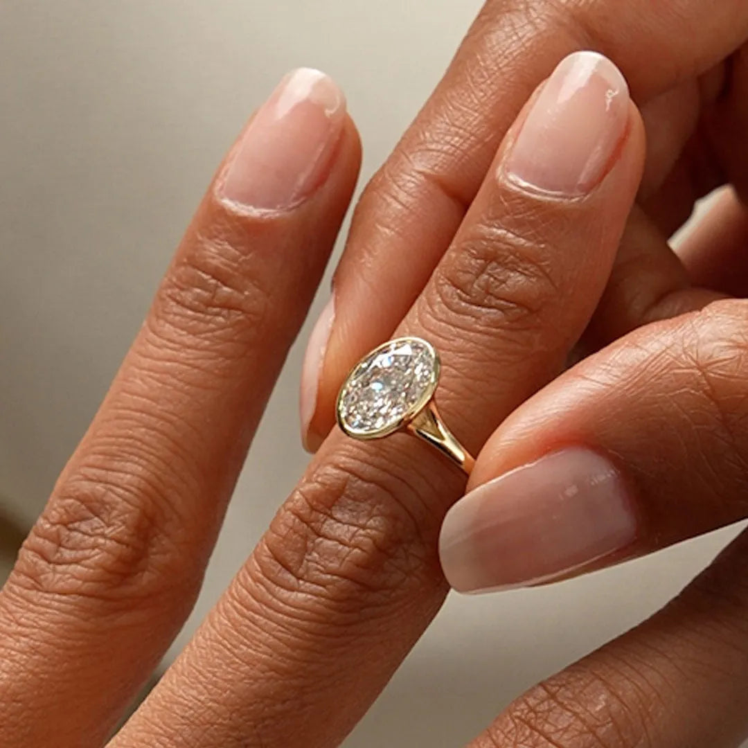 14k Gold 2.00 Carat Lab Grown Diamond Oval Engagement Ring Minimalist Bezel Setting Marcella
