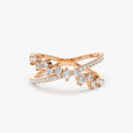 14k Gold Round Diamond Criss Cross Cluster Ring 0.53ctw Micro Pave Setting