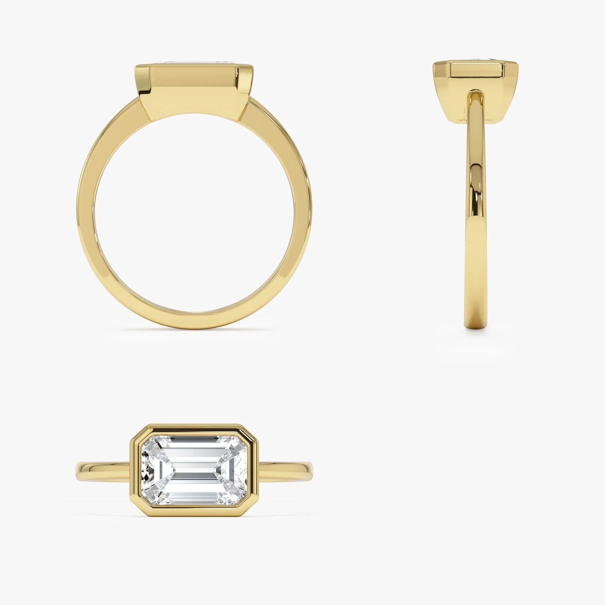14K Gold 1.50 Carat Lab Grown Diamond Emerald Cut Engagement Ring East West Bezel Setting