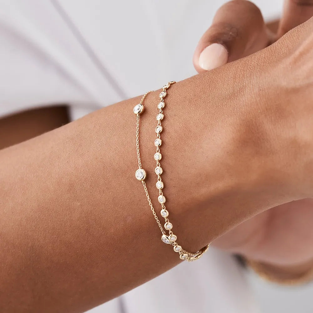 14K Solid Gold Round Diamond 5 Stone by the Yard Bracelet Bezel Setting 0.50 Carat