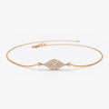14K Solid Gold Round Diamond Evil Eye Bracelet Micro Pave 0.15 Carat