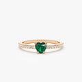 14K Solid Gold Heart Shaped Emerald and Round Diamond Ring 0.41 CTW Handcrafted Jewelry