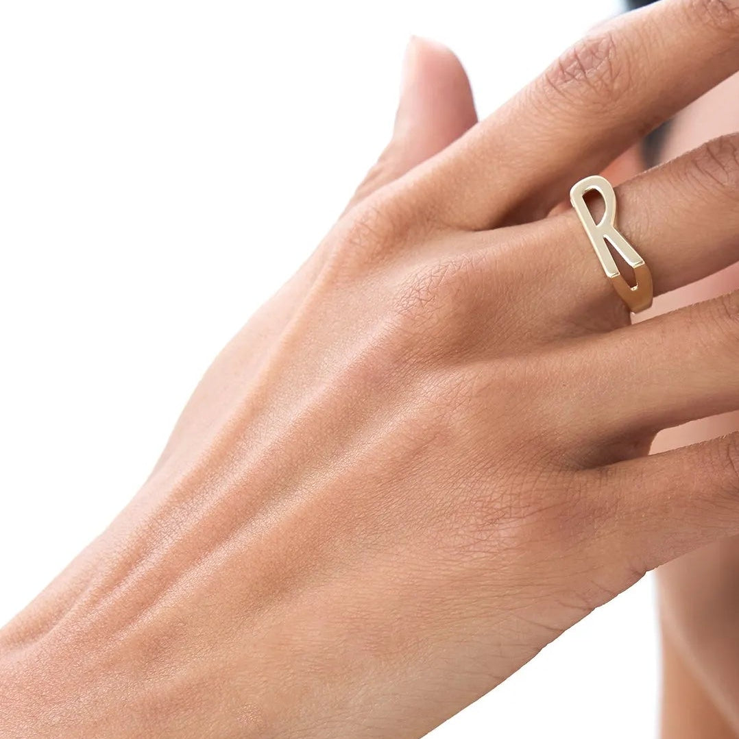 14K Gold Modern Abstract Personalized Initial Ring Custom Jewelry