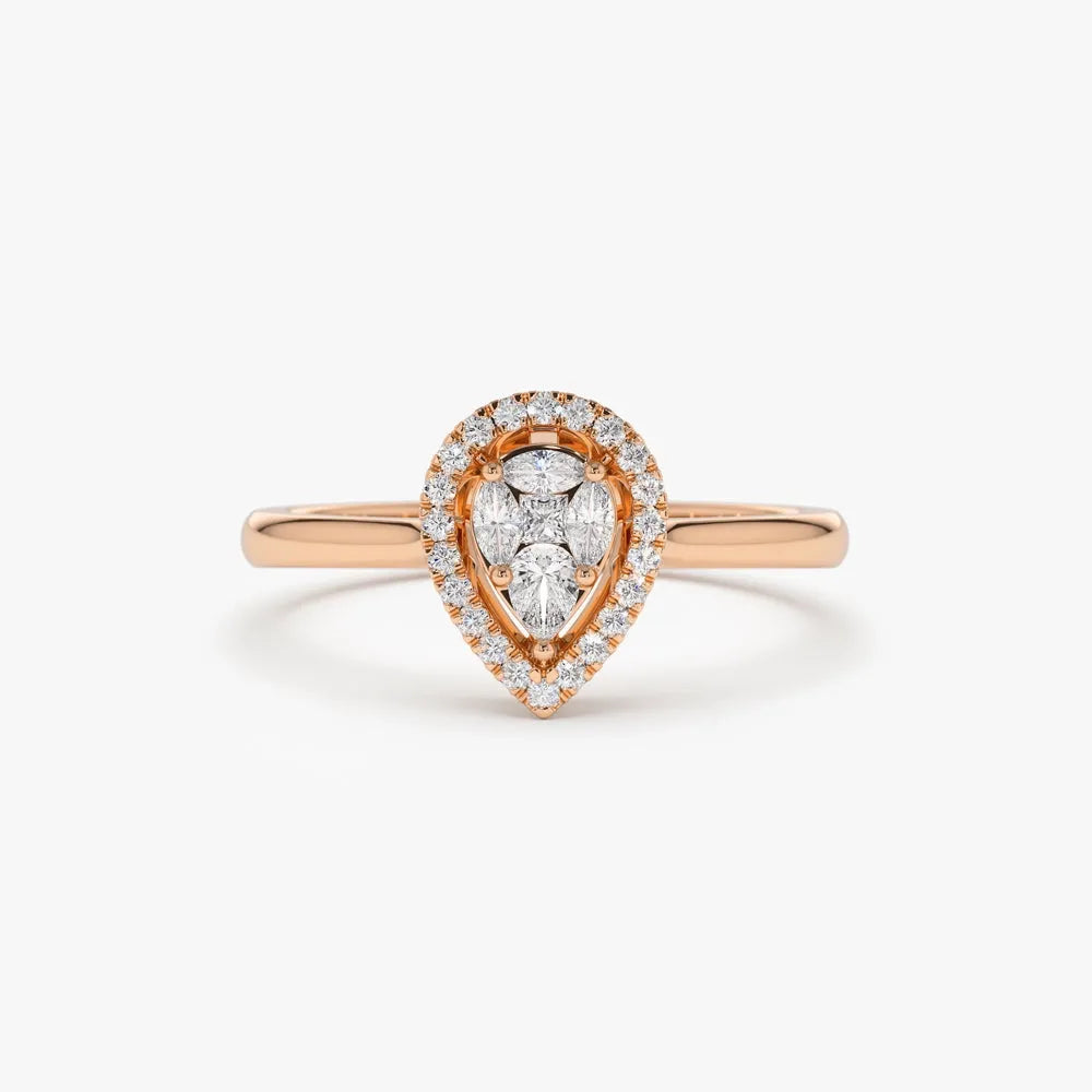 14k Gold Diamond Pear Shape Engagement Ring Illusion Set 0.35 ctw
