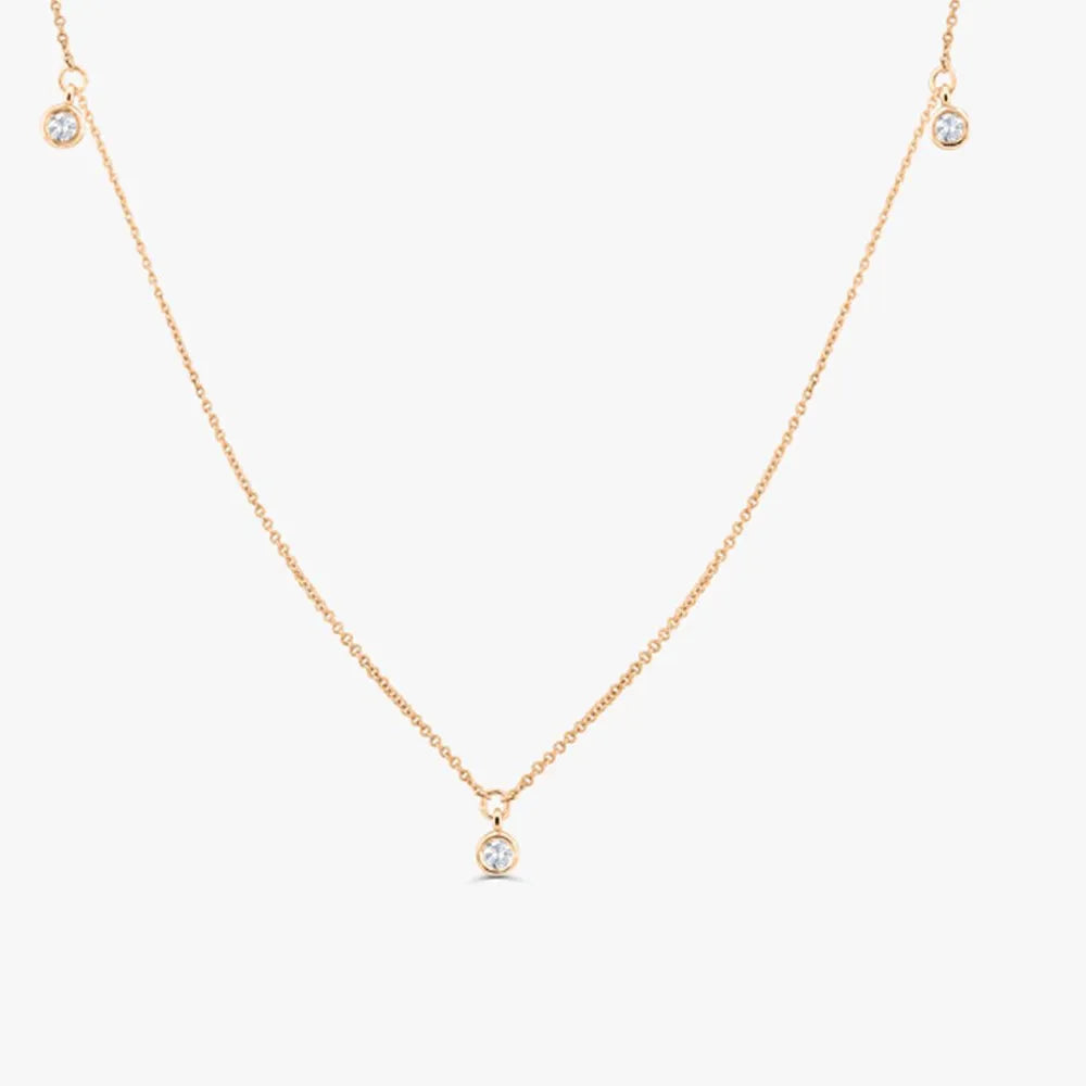 14K Gold 5 Diamond Dangle Necklace Elegant Everyday Sparkle