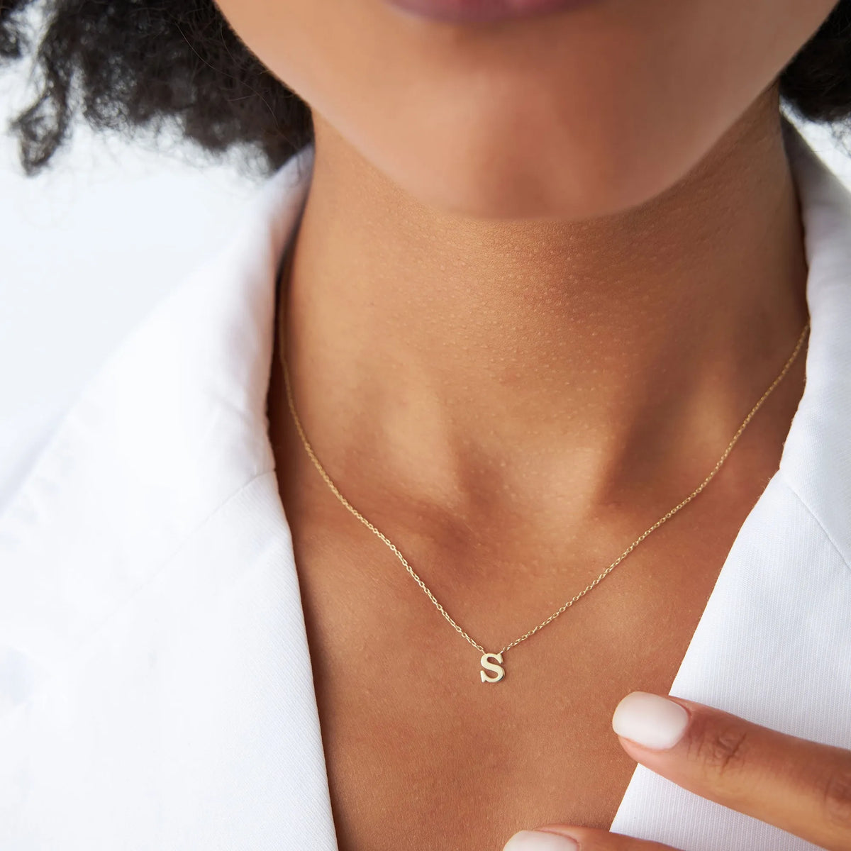 14k Solid Gold Personalized Initial Letter Pendant Necklace