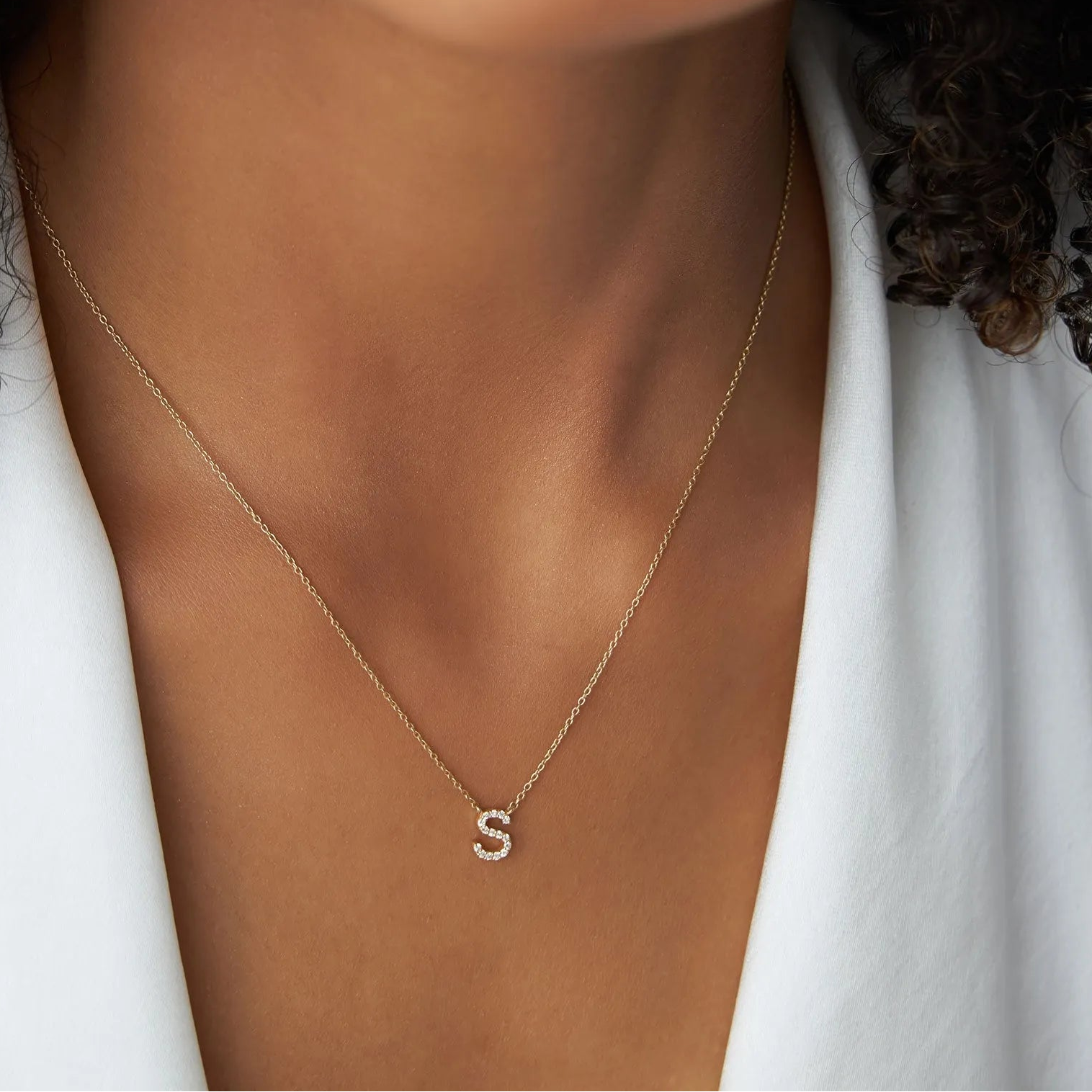 14k Solid Gold Round Diamond 0.13 to 0.18 CTW Micro Pave Initial Pendant Necklace