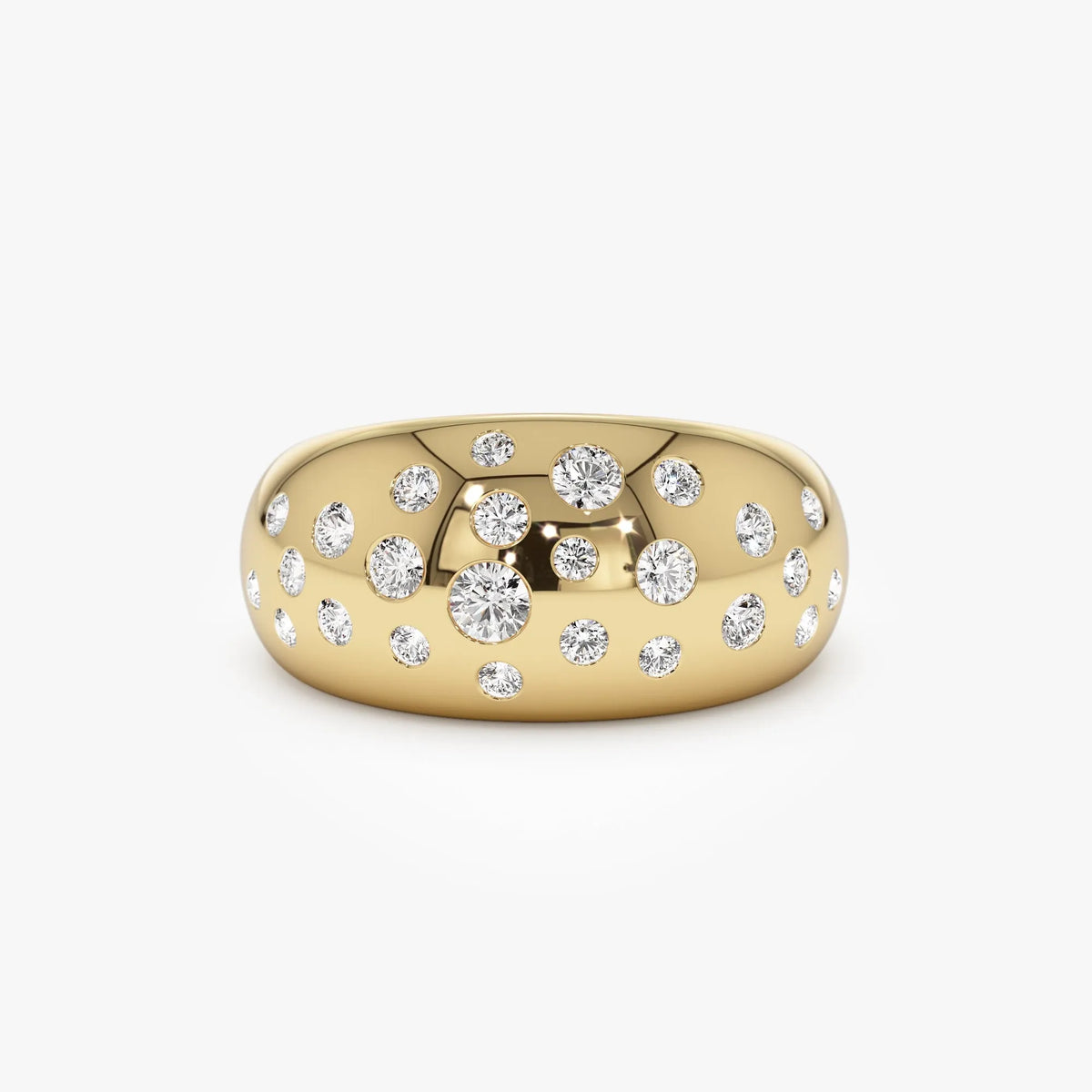 14k Solid Gold Round Diamond 0.63 Carat Flush Setting Cluster Dome Ring