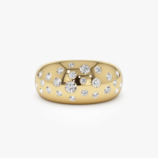 14k Solid Gold Round Diamond 0.63 Carat Flush Setting Cluster Dome Ring