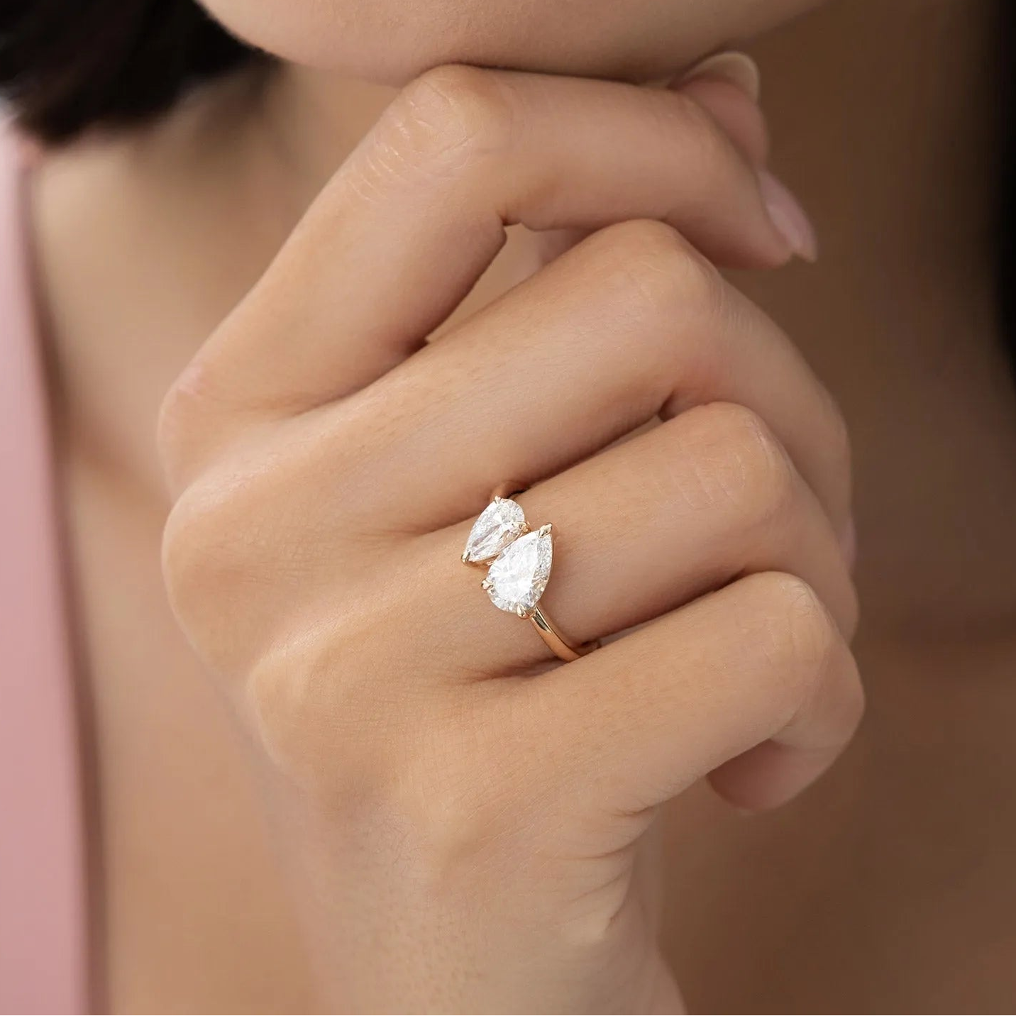 14k Gold Lab Grown Diamond Pear Shaped Toi et Moi Ring 2.05 ctw Ayla