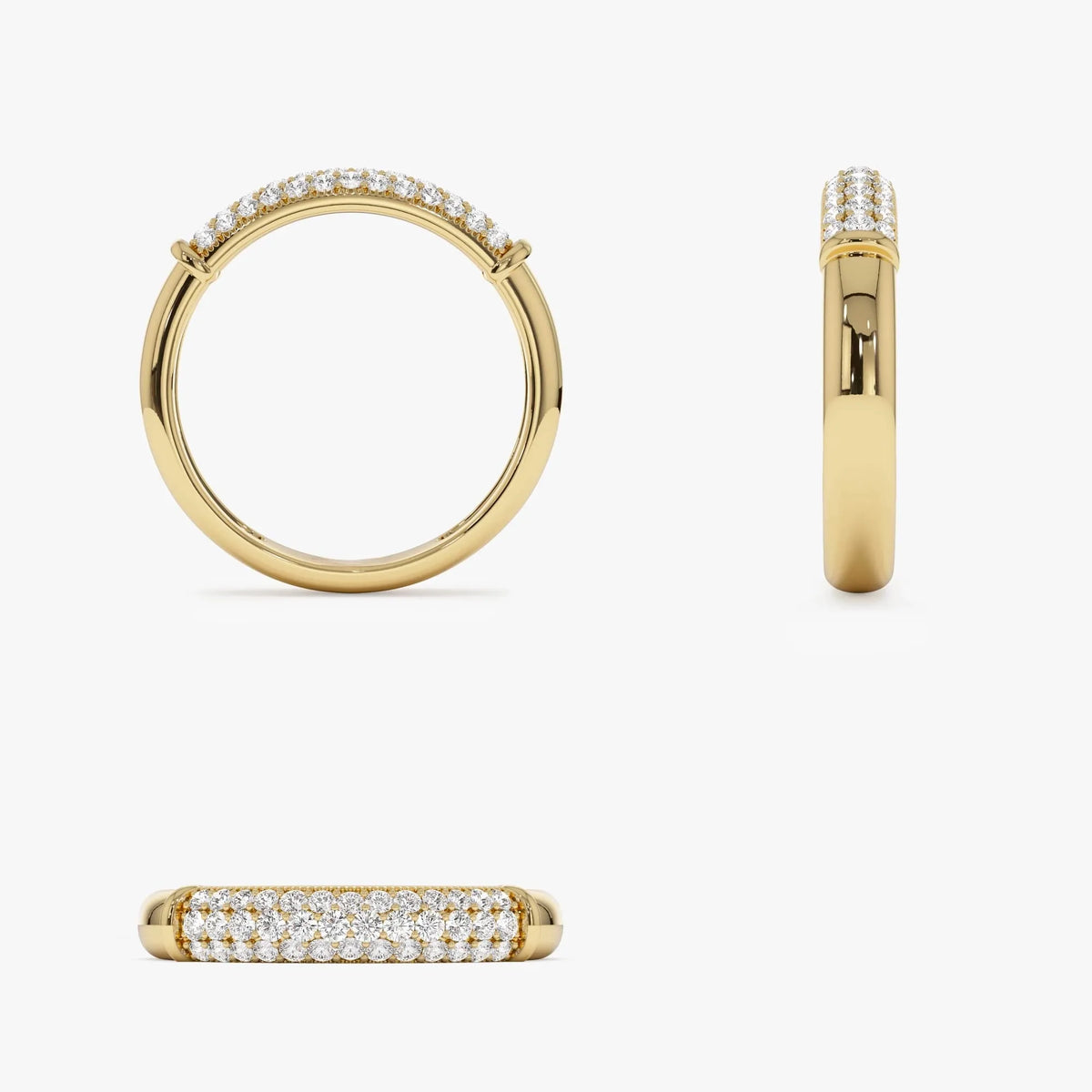 14K Solid Gold Round Diamond 0.30ctw Three Row Pave Band