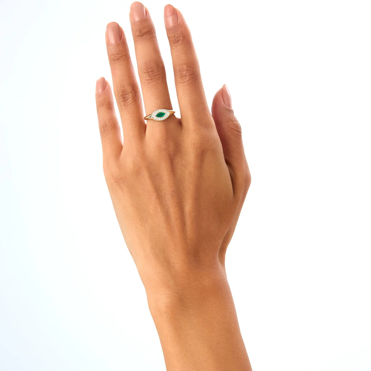 14K Gold Marquise Emerald and Round Diamond Halo Ring 0.31 CTW