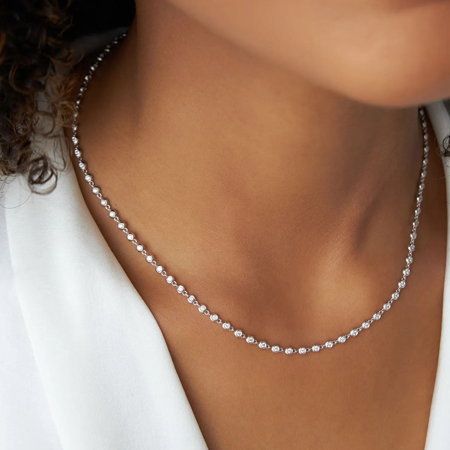 14K Solid Gold Round Diamond Bezel Set Tennis Necklace 1.65ctw