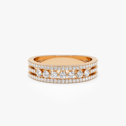 14k Solid Gold Round Diamond Triple Row Stacking Wedding Ring 0.57 Carat