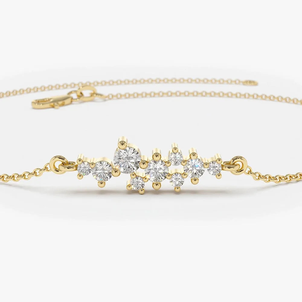 14K Solid Gold Lab Grown Diamond Round Cluster Bracelet Prong Setting 0.30 Carat
