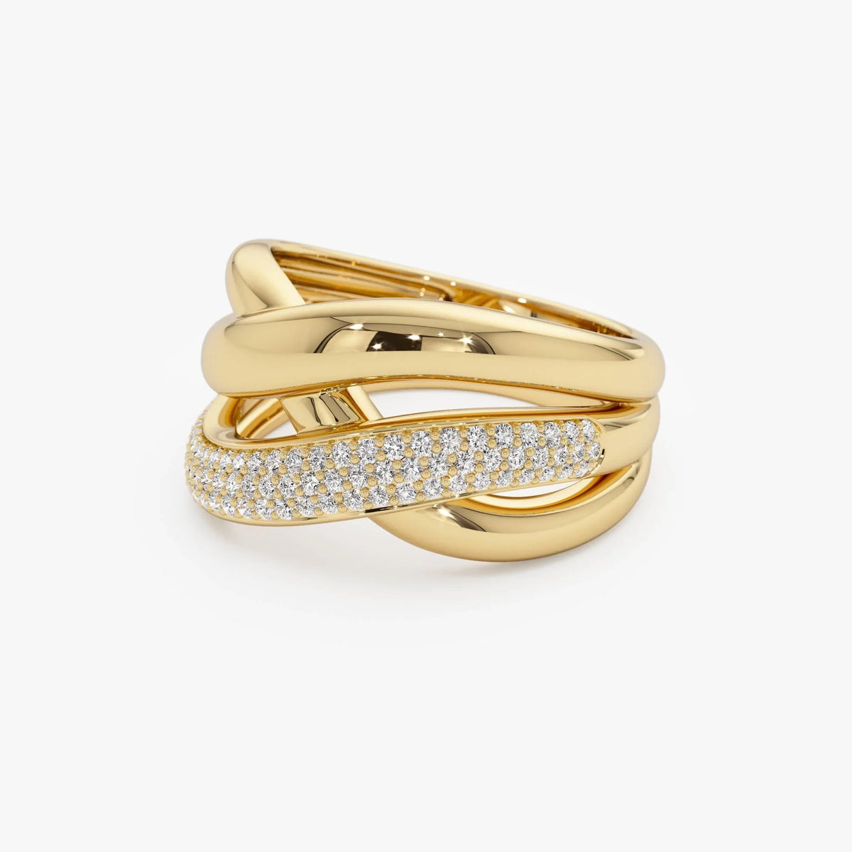 14k Solid Gold Round Diamond 0.40 Carat Triple Band Crossover Statement Ring