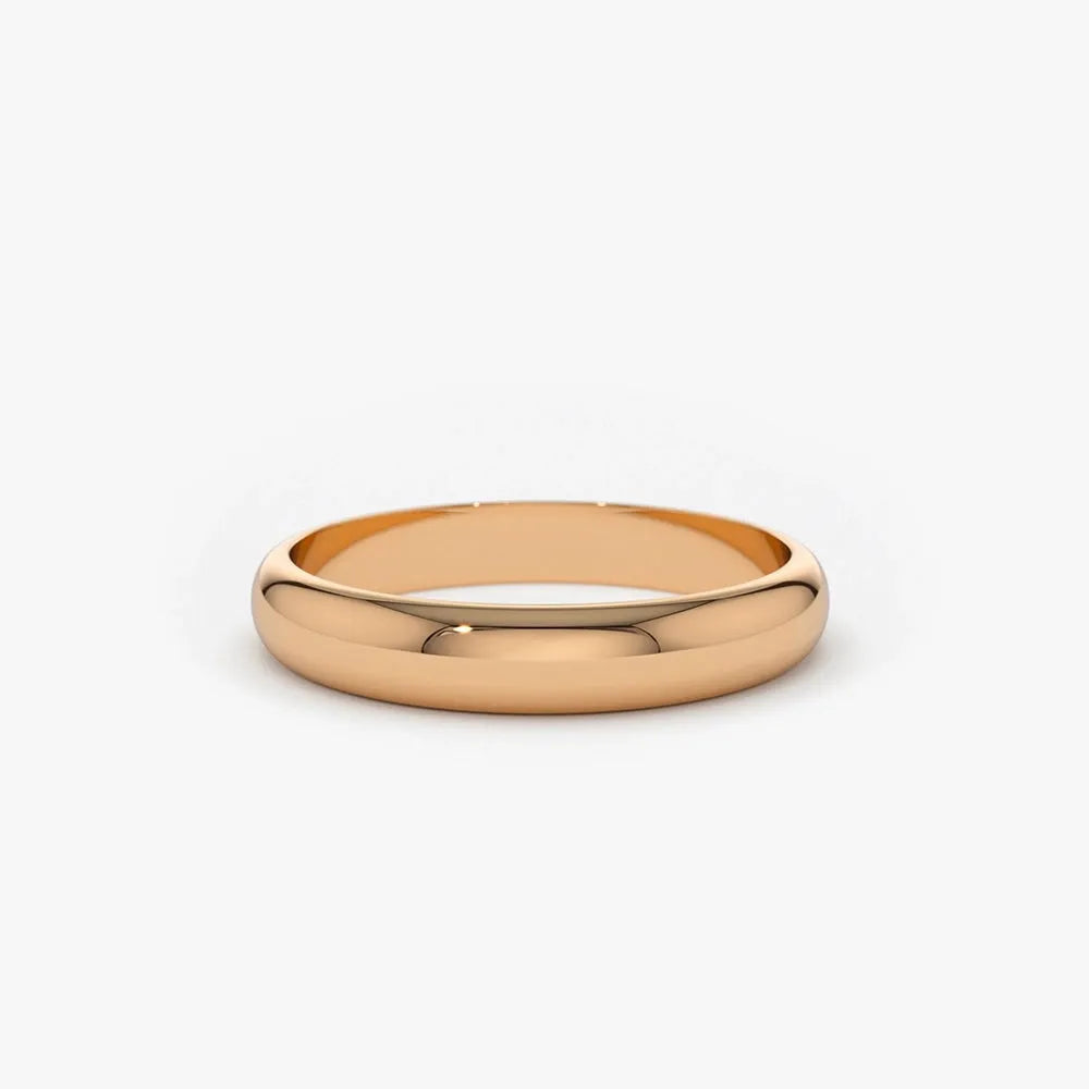 14K Solid Gold 3mm Classic Dome Unisex Wedding Band Ring