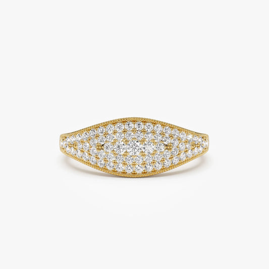 14k Solid Gold Round Diamond 0.40 Carat Pave Setting Statement Ring