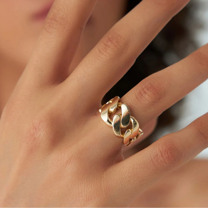 14k Solid Gold Chunky Cuban Curb Chain Link Graduated Statement Ring