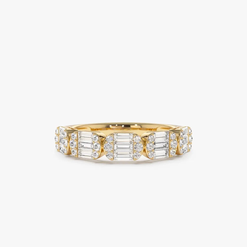 14K Solid Gold Baguette and Round Diamond 0.75 Carat Ring