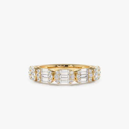 14K Solid Gold Baguette and Round Diamond 0.75 Carat Ring