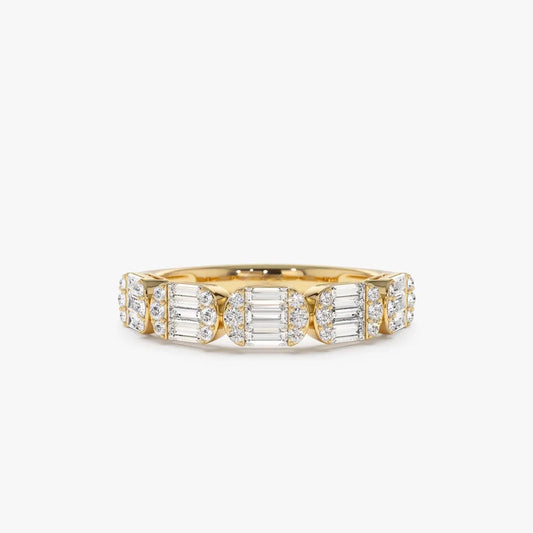 14K Solid Gold Baguette and Round Diamond 0.75 Carat Ring