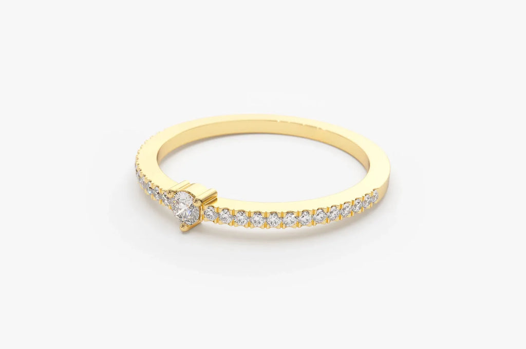 14k Gold Round Diamond Minimalist Pave Stacking Ring 0.20 Carat