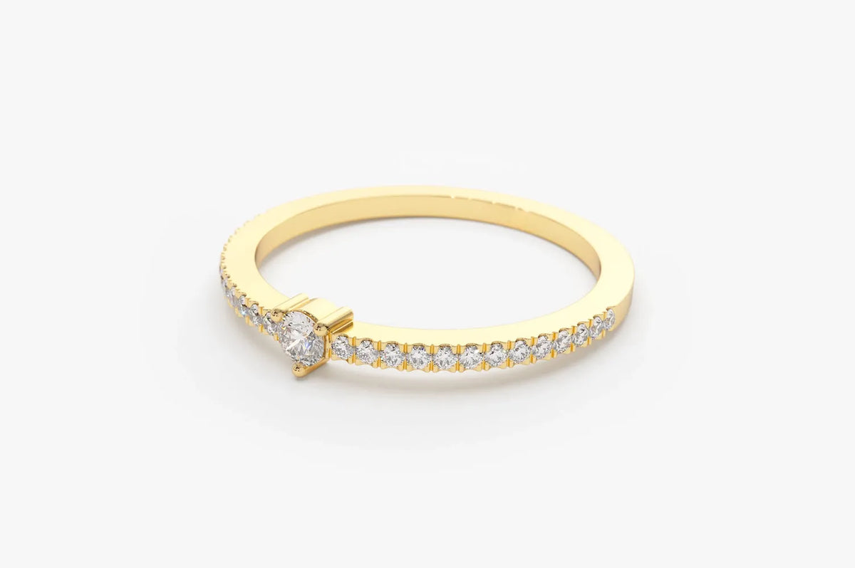 14k Gold Round Diamond Minimalist Pave Stacking Ring 0.20 Carat