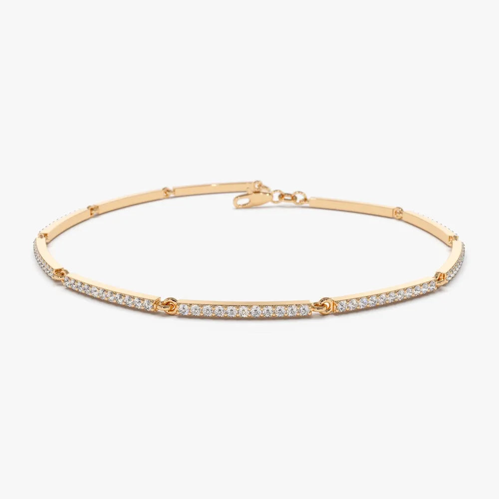 14K Solid Gold 0.60 CTW Round Diamond Micro-Pave Bar Stackable Bracelet