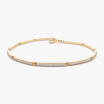 14K Solid Gold 0.60 CTW Round Diamond Micro-Pave Bar Stackable Bracelet