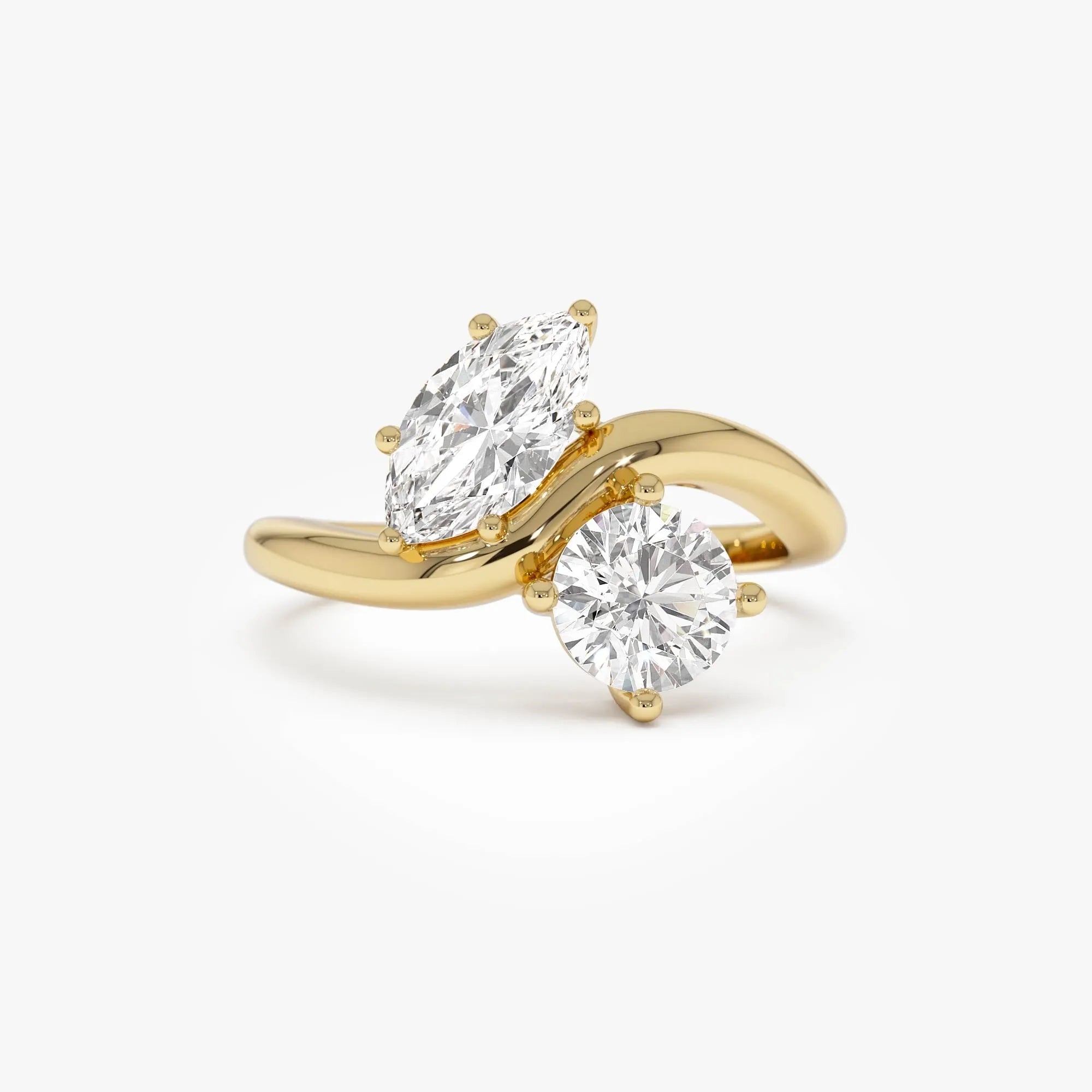 14K Gold Lab Grown Diamond Marquise and Round 1.50 CTW Two Stone Toi et Moi Ring