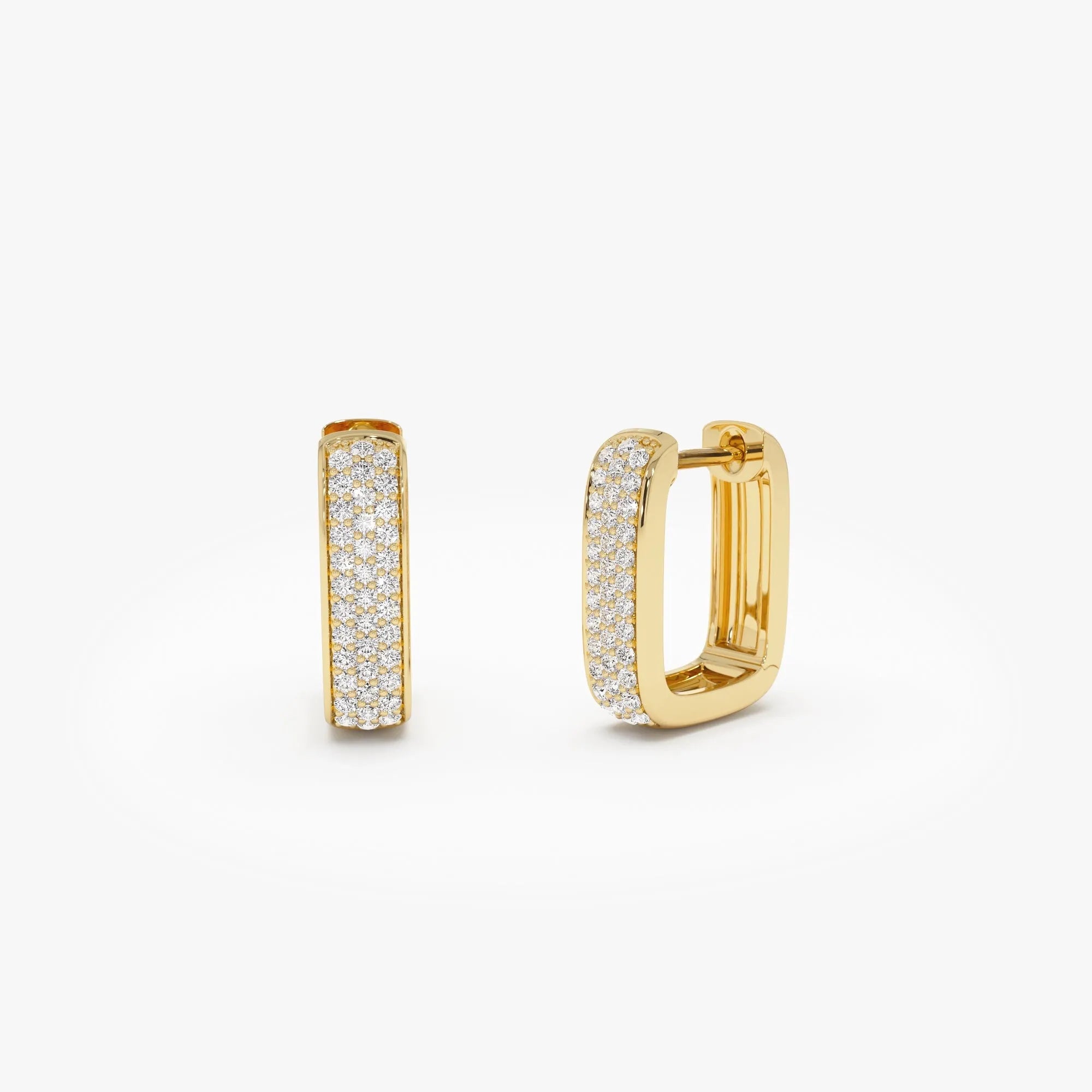 14k Gold Diamond Round Cut Pave Square Huggie Hoop Earrings 0.38 ctw