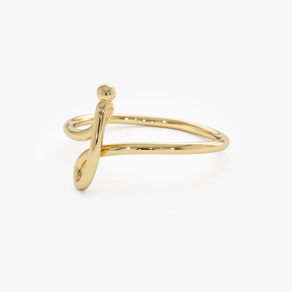 14K Solid Gold Minimalist Wire Letter Ring Personalized Initial Custom Jewelry