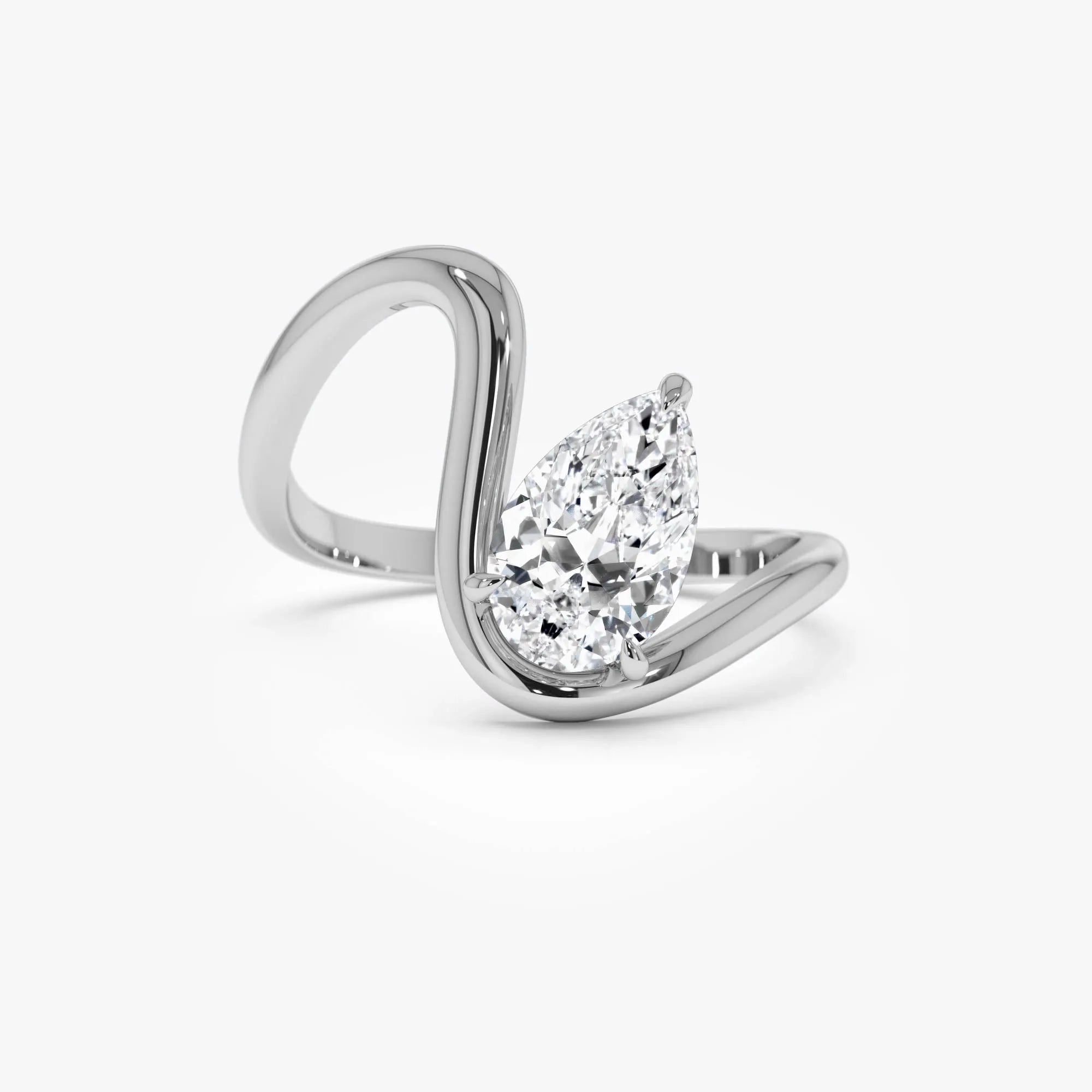 14k Gold 1.00 Carat Lab Grown Diamond Pear Cut Ring Modern Bypass Setting IGI Certified Sylene