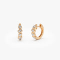 14k Gold Diamond Mixed Cut Baguette Marquise Pear Round Huggie Hoop Earrings 0.40 ctw
