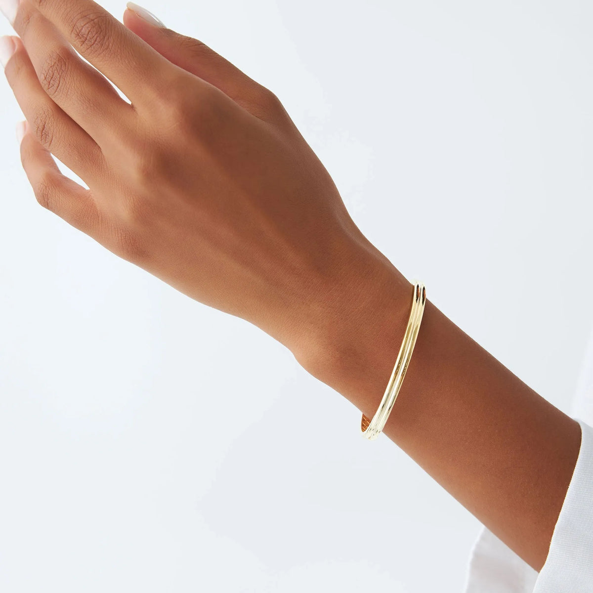 14K Solid Gold Wide Double Row Dome Bangle Bracelet