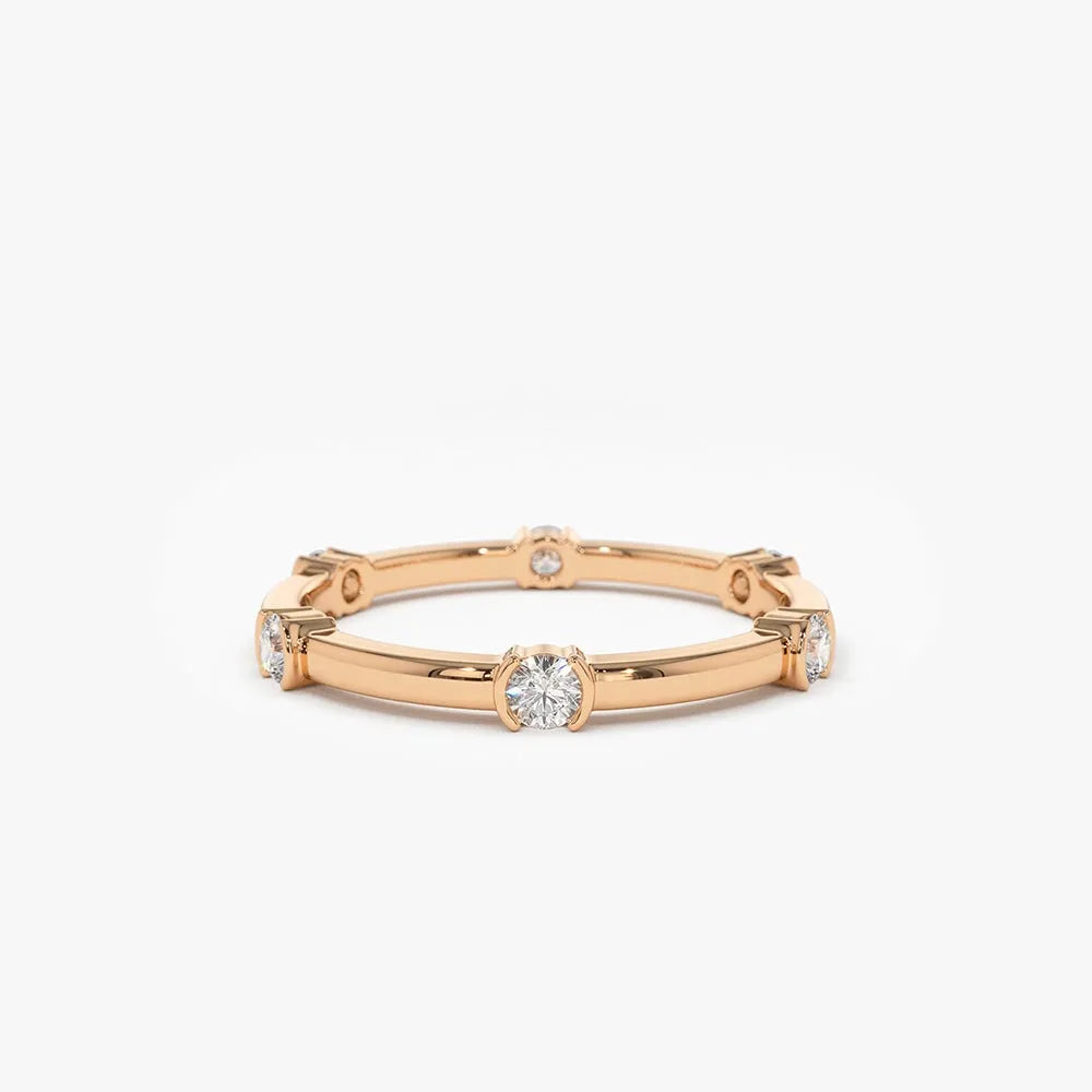 14k Gold Round Diamond 0.34ctw Half Bezel Stackable Eternity Ring