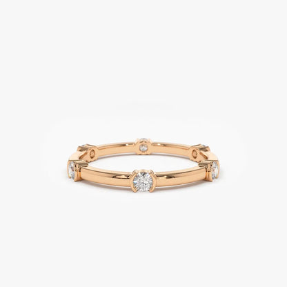 14k Gold Round Diamond 0.34ctw Half Bezel Stackable Eternity Ring