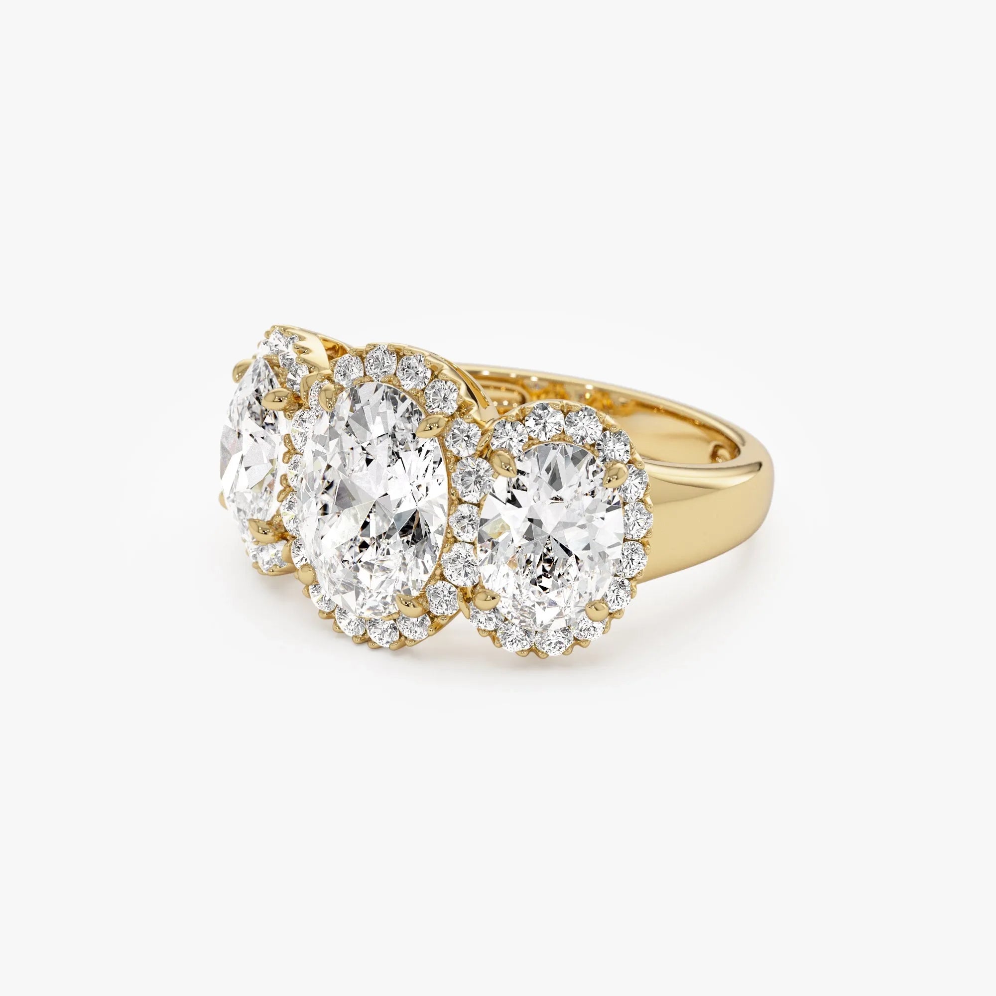 14K Gold 3.35 ctw Lab Grown Diamond Oval Cut Three Stone Halo Engagement Ring