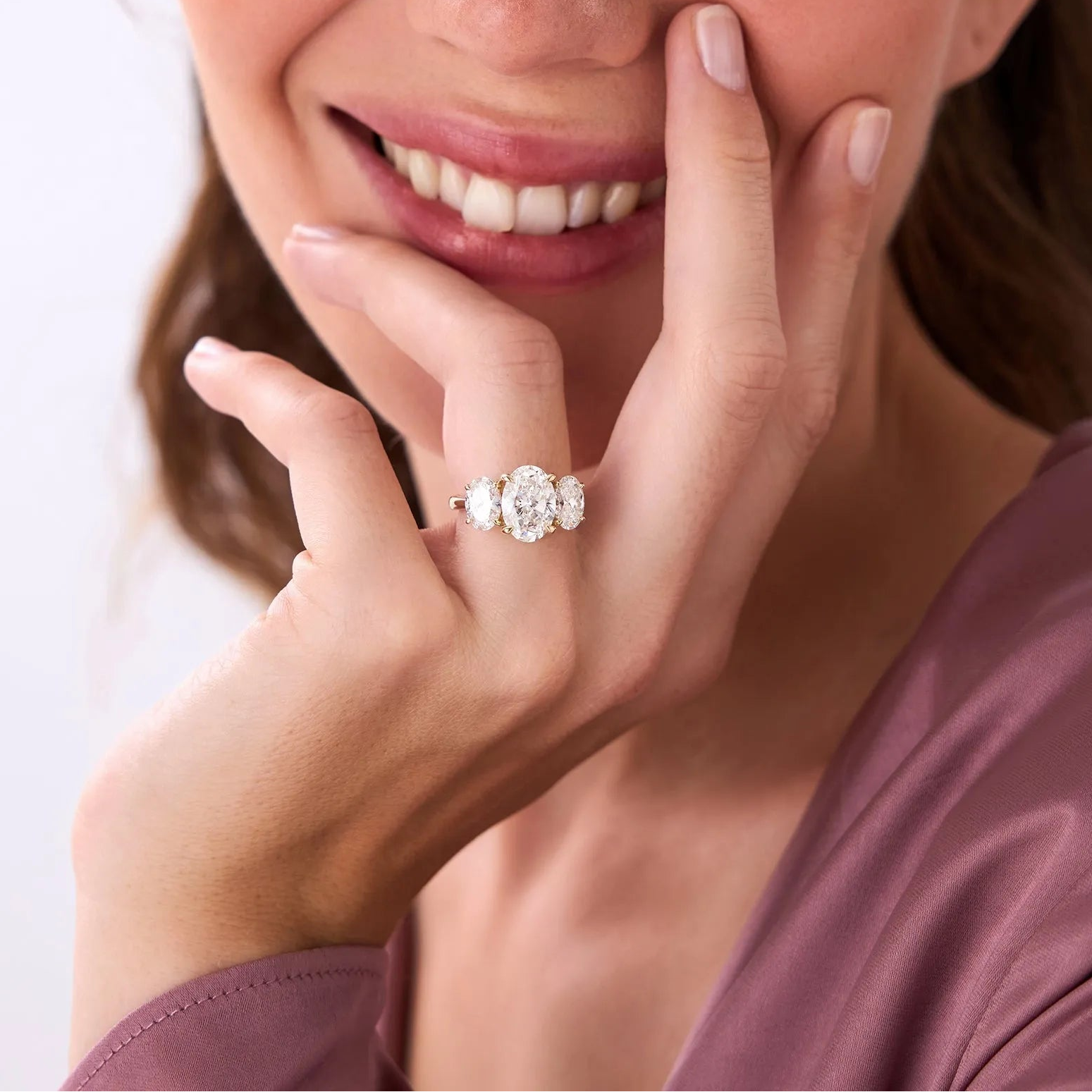14k Gold 5.15 ctw Lab Grown Diamond Oval Three-Stone Engagement Ring