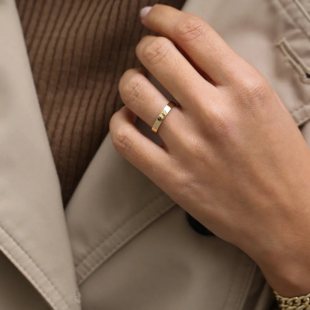 14K Solid Gold 3mm Flat Classic Minimalist Wedding Band Ring